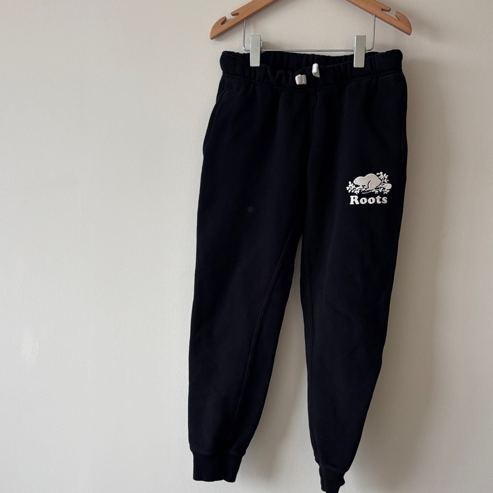 Roots Kids Black Joggers with White Logo